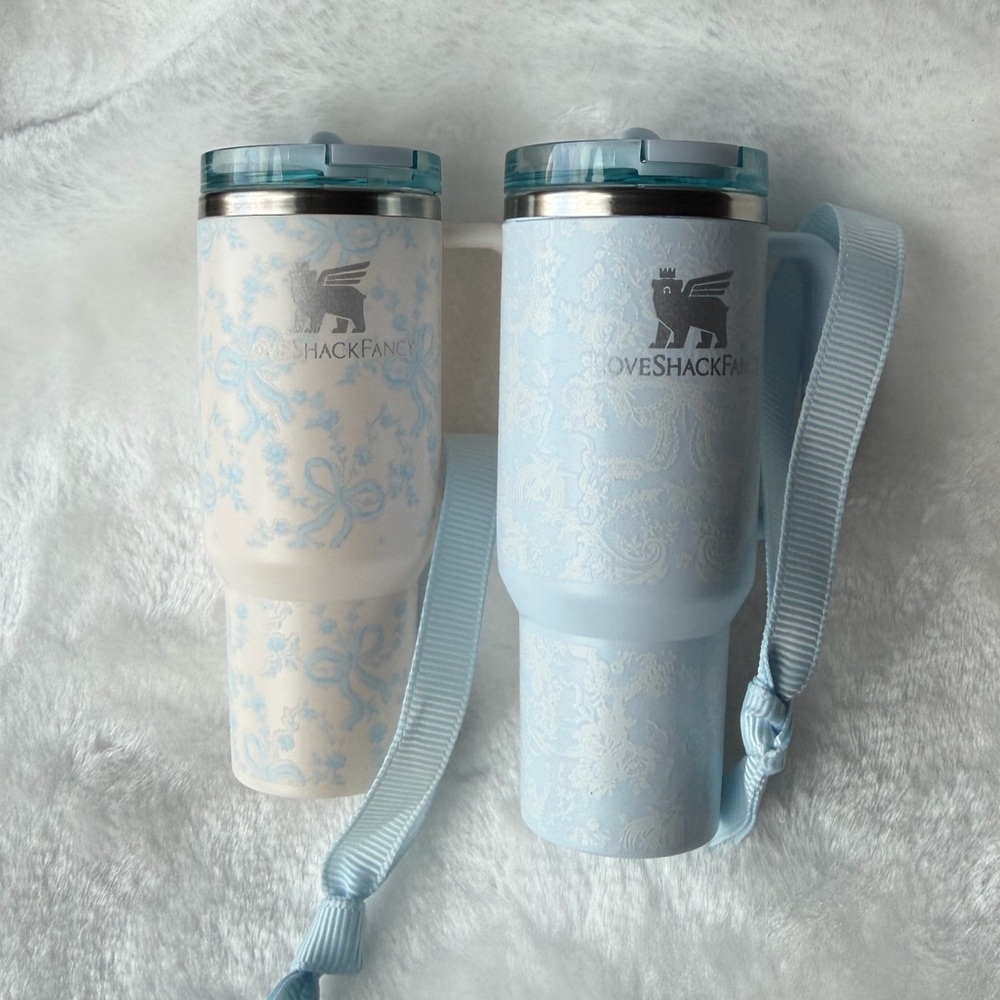LoveShackFancy Stanley Ornament Coquette Bow Winter  Toscana Toile Alpine Blue